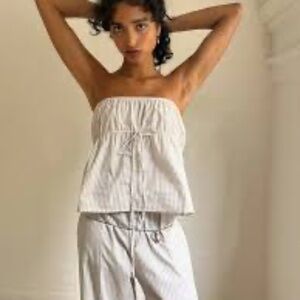 Deiji Studios Strapless Cotton Striped Top Size Medium